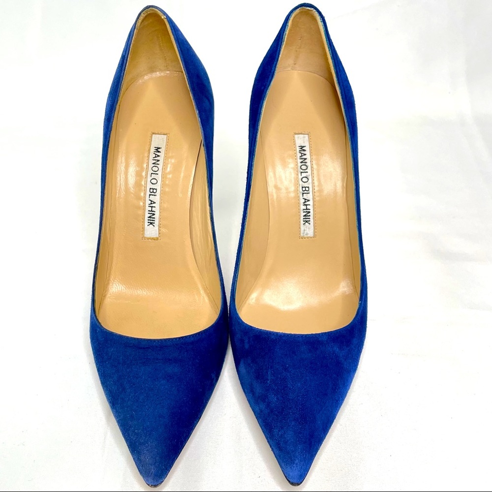 Manolo Blahnik ‘BB’ Blue Suede Pointed Toe Pumps